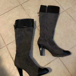 BCBGirls gray black cap toe boots suede women 8.5